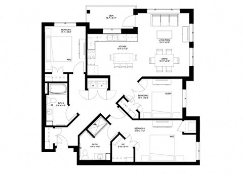 Floor plan for 3 beds, 2 baths, 1414 sqft